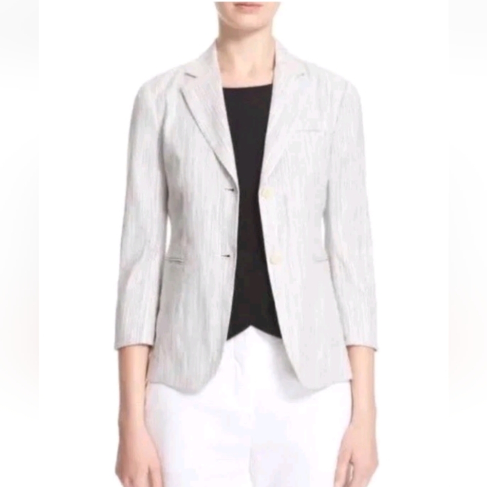 Theory Women's Size 10 Linworth B Linen Blend Striped Blazer Jacket
